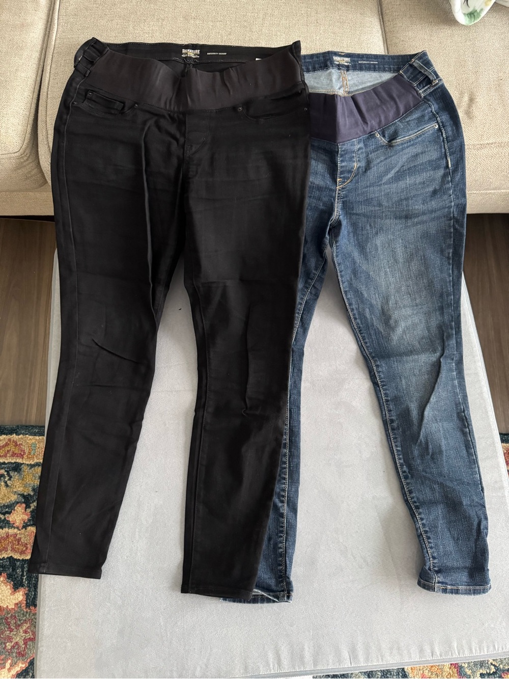 Women’s Maternity Skinny Jeans - Black and Blue Denim Stretch Waistband